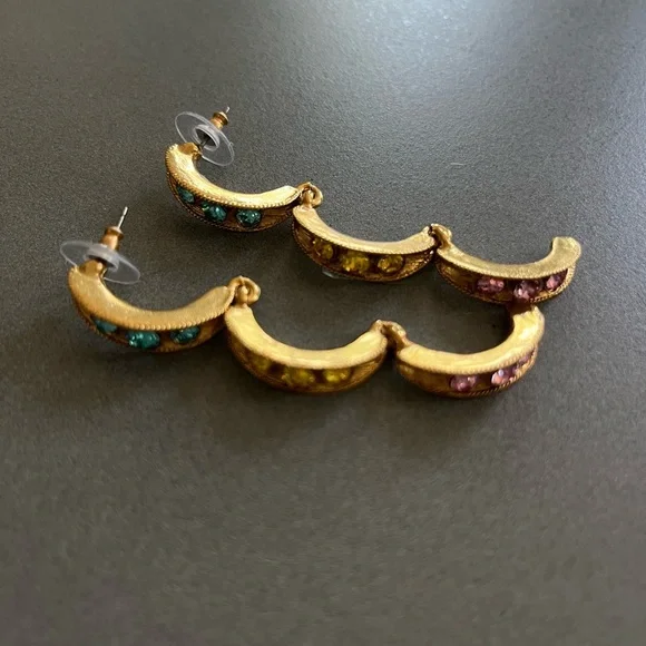 Stunning Multicolor Crystal Oscar De La Renta Earrings - Picture 7 of 7